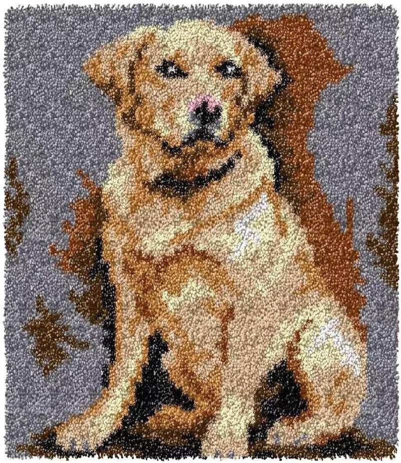 GLAECYY Latch Hook Kits Rug Crochet Yarn Kit Cushion Colour Pre-Printed Canvas Rug Needlework DIY Hook and Latch Kit (Gray Dog) - Image 1